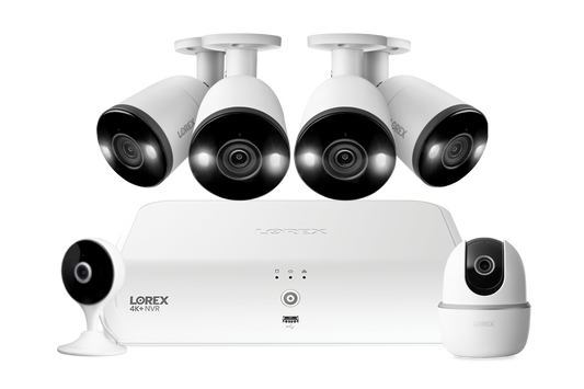 Lorex Fusion 4K+ 16 Channel (8 Wired + 8 Fusion Wi-Fi) 2TB NVR System with Four H13 Wired 4K IP Bullet Cameras, One 2K Pan-Tilt Camera, and One 2K Indoor Wi-Fi Camera