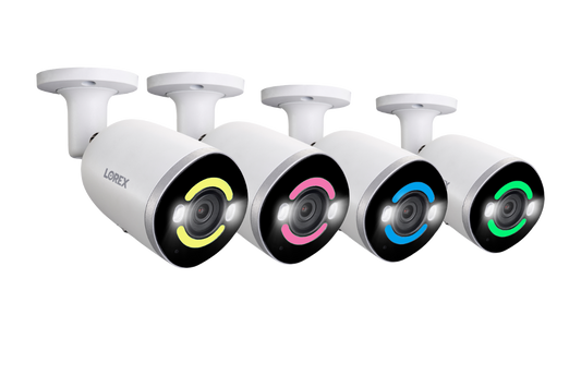 Lorex H15 4K Smart Security Lighting Deterrence Bullet AI PoE IP Wired Cameras (4-pack, Open Box)